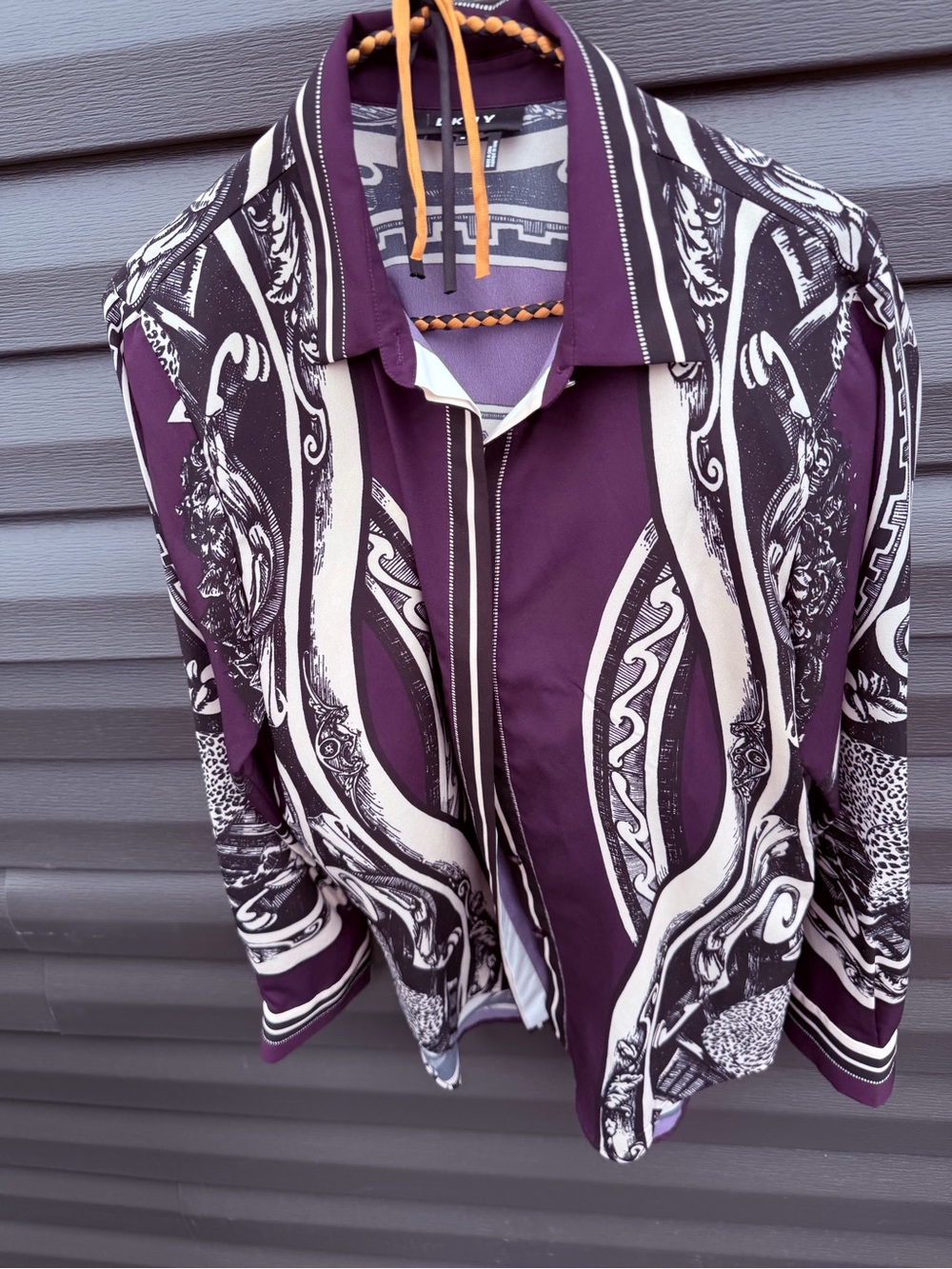 DKNY Purple and White Graphic Button-Down Shirt - Picture 13 of 15